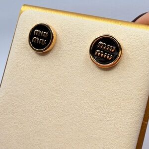 Miu Miu Black and Gold Logo Earrings